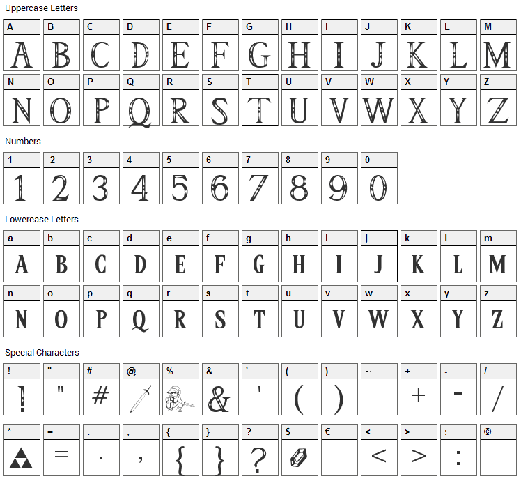 Triforce Font Character Map