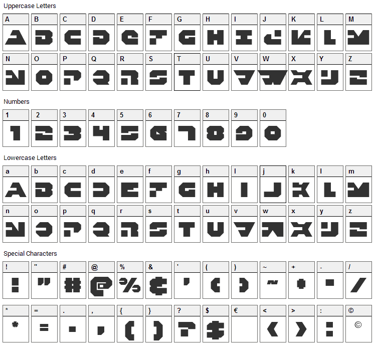 Trigger Man Font Character Map