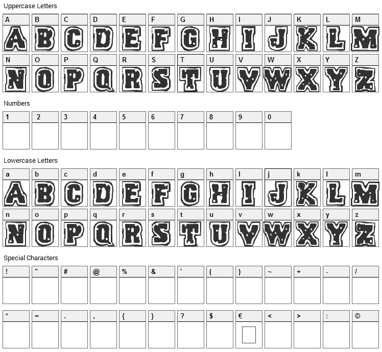 Trigun Font Character Map