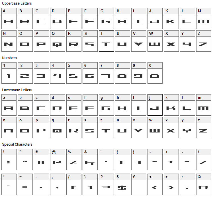 Trireme Font Character Map