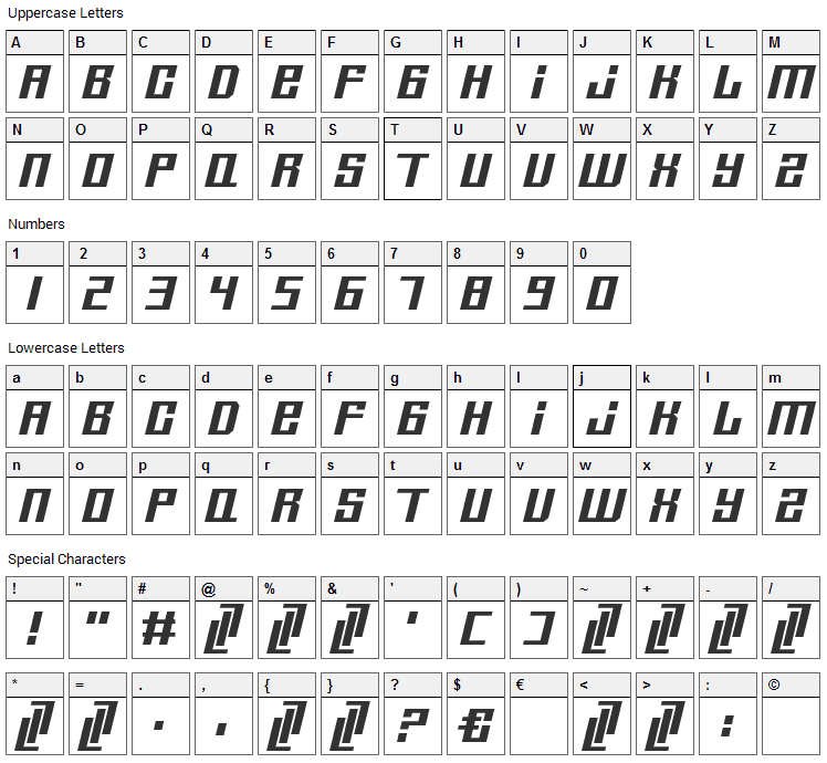 Tristar New Font Character Map