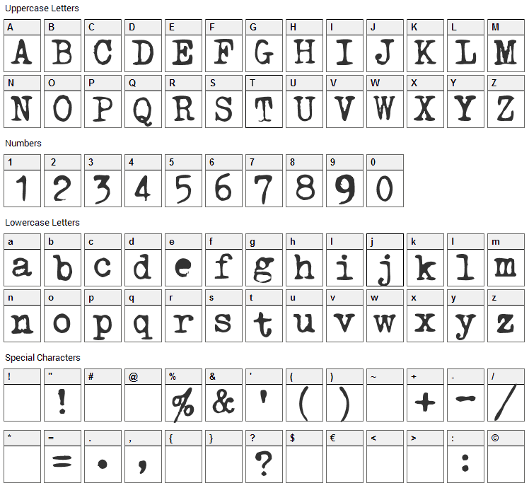 Triumph Tippa Font Character Map