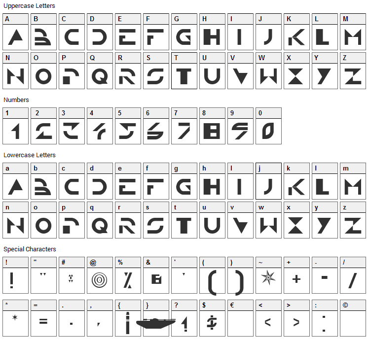 Tron Font Character Map