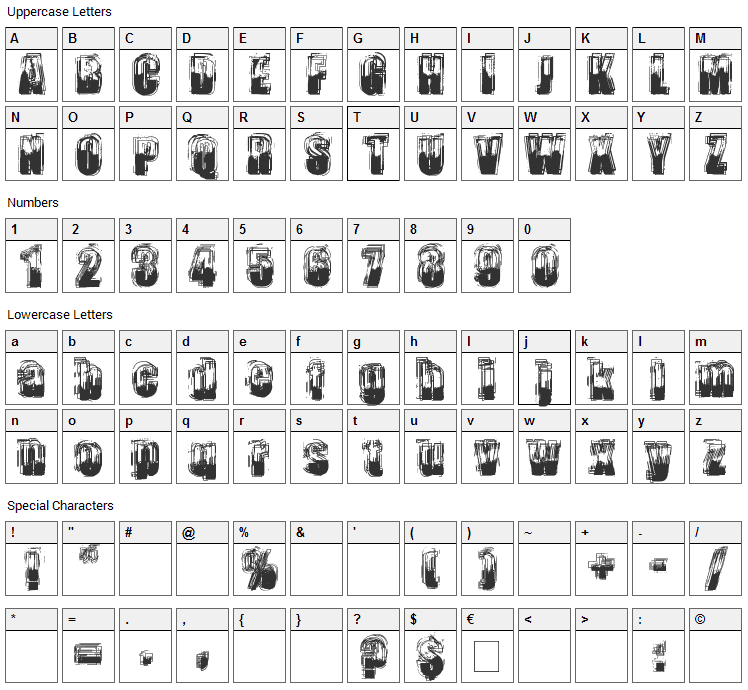 Trop Flou Font Character Map