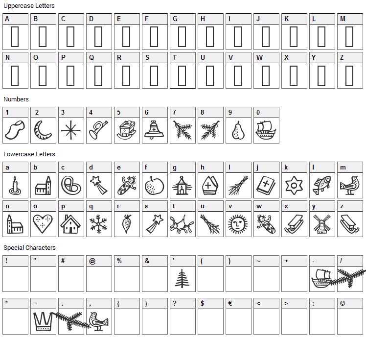 Troyer December Font Character Map