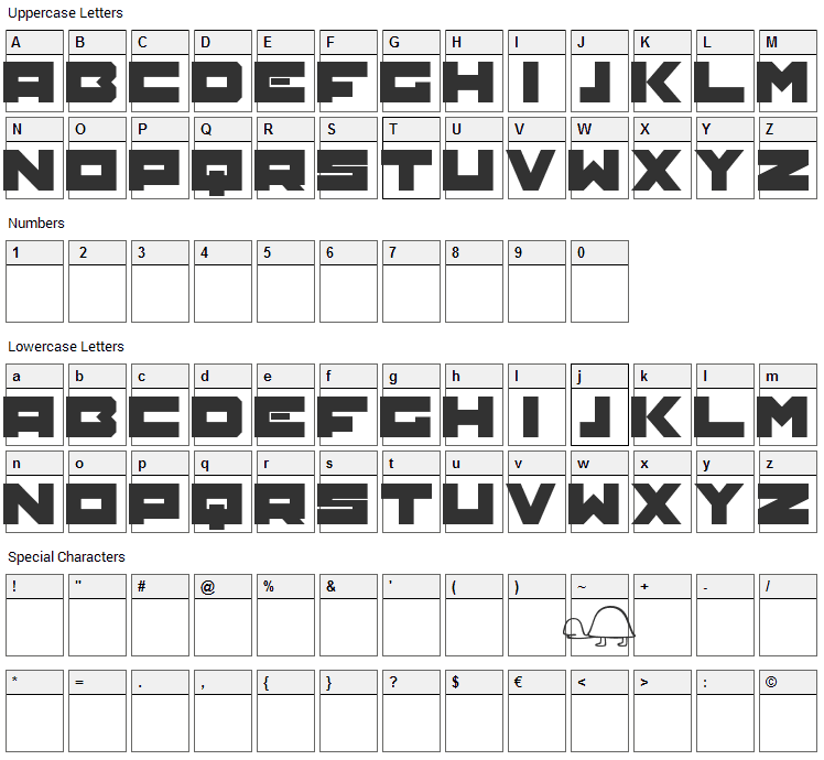 TRTL Font Character Map