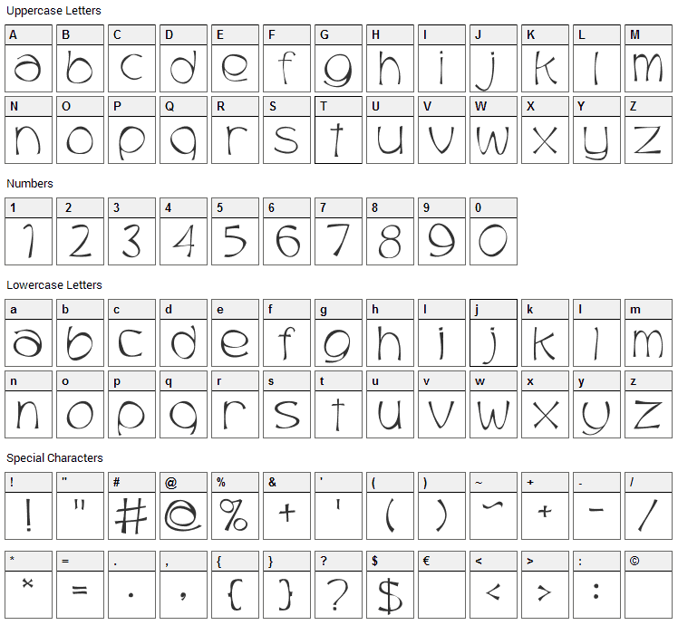 Trubble Font Character Map