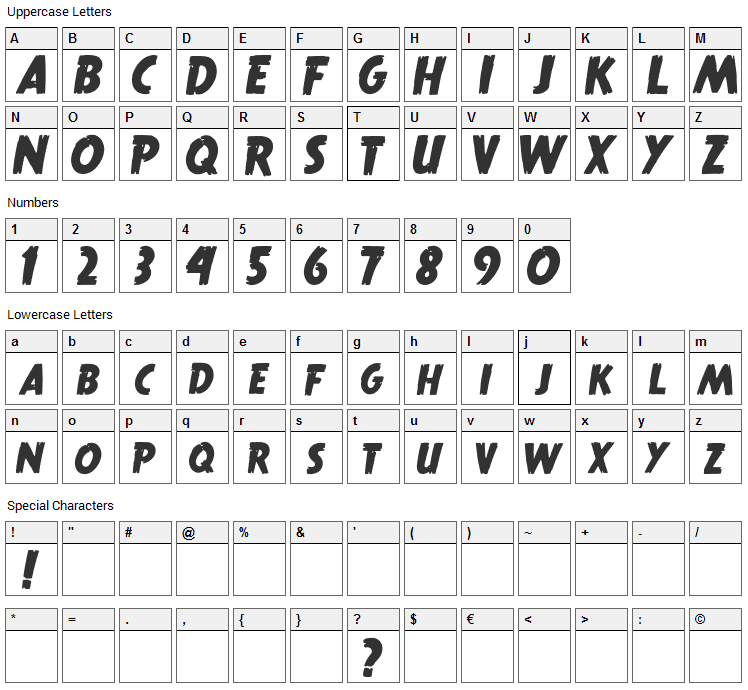 True Crimes Font Character Map