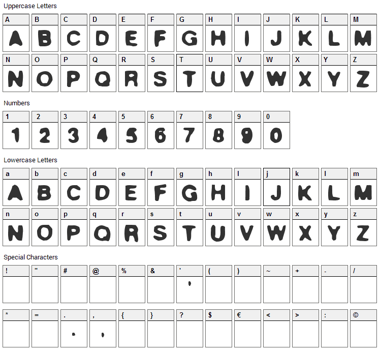 True Stories Font Character Map