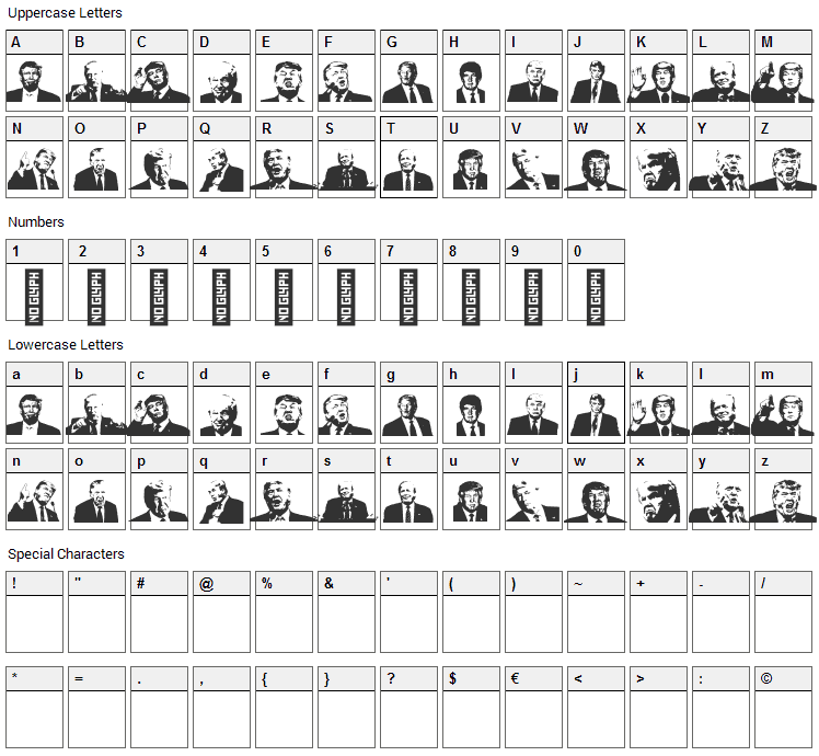 Trump Font Character Map