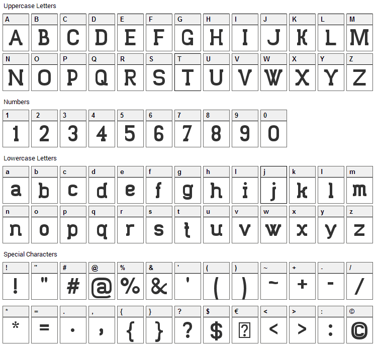 Trunkmill Font Character Map