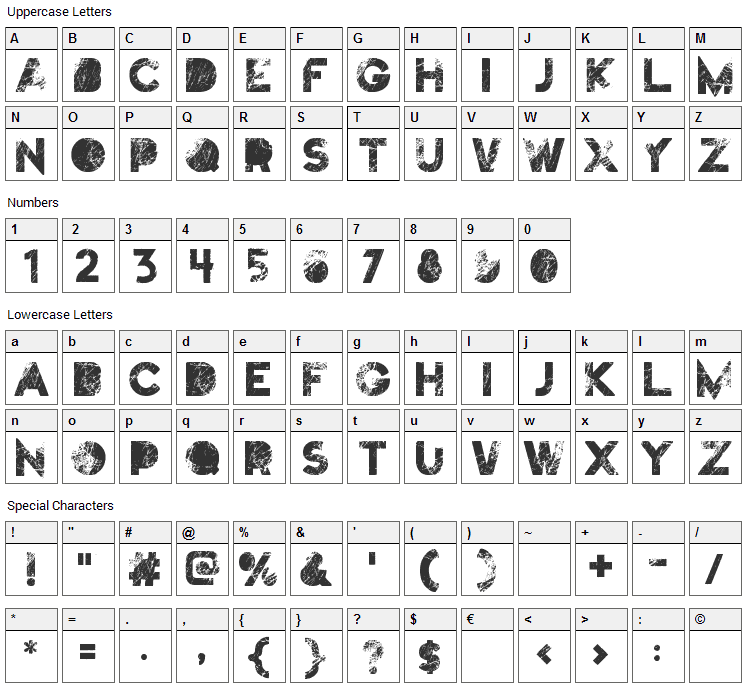 Truskey Font Character Map
