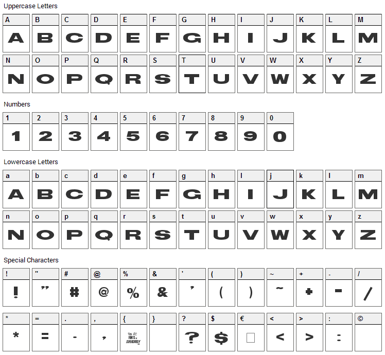 TS Block Font Character Map