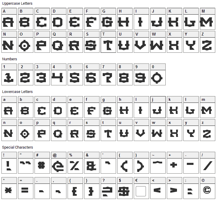 TSA Font Character Map
