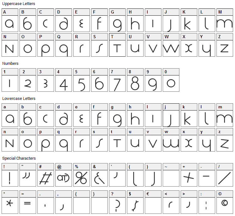 Tschich Font Character Map