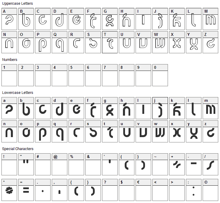 Tsunami Font Character Map