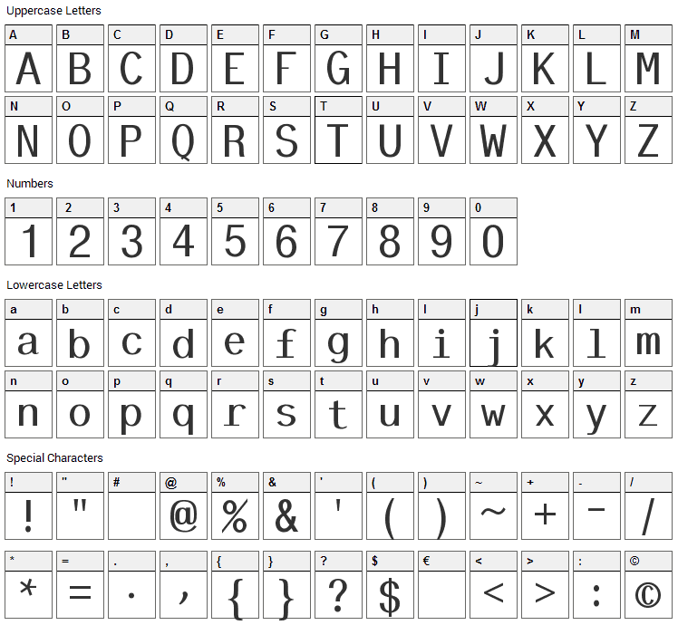 Tt-Kp Font Character Map