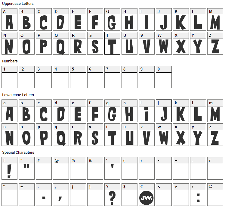 TTG Font Character Map