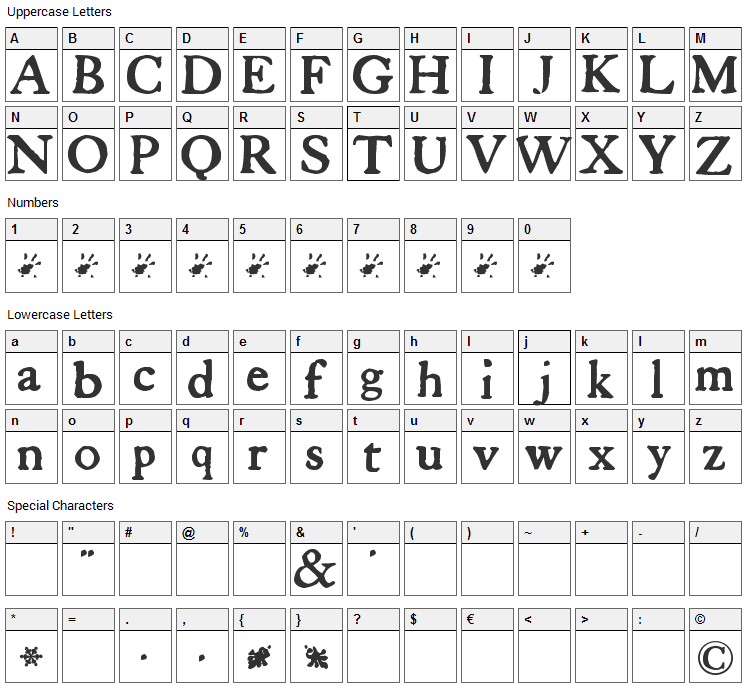 Tuers Cardboard Font Character Map