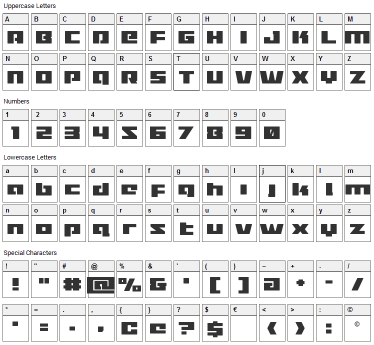 Turbo Charge Font Character Map