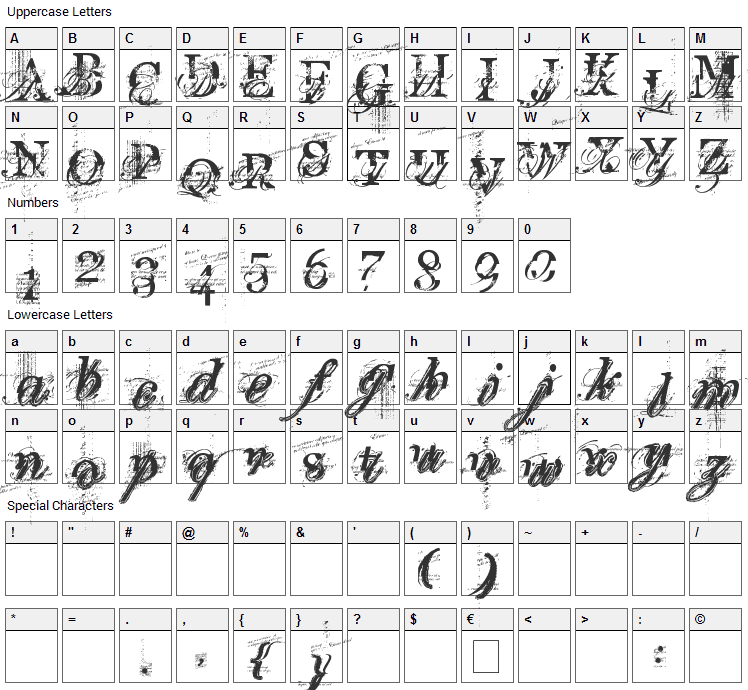 Turbo Ripped Font Character Map