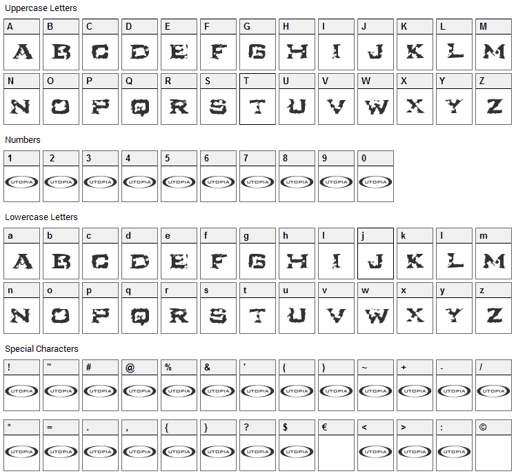 Turbulence Font Character Map