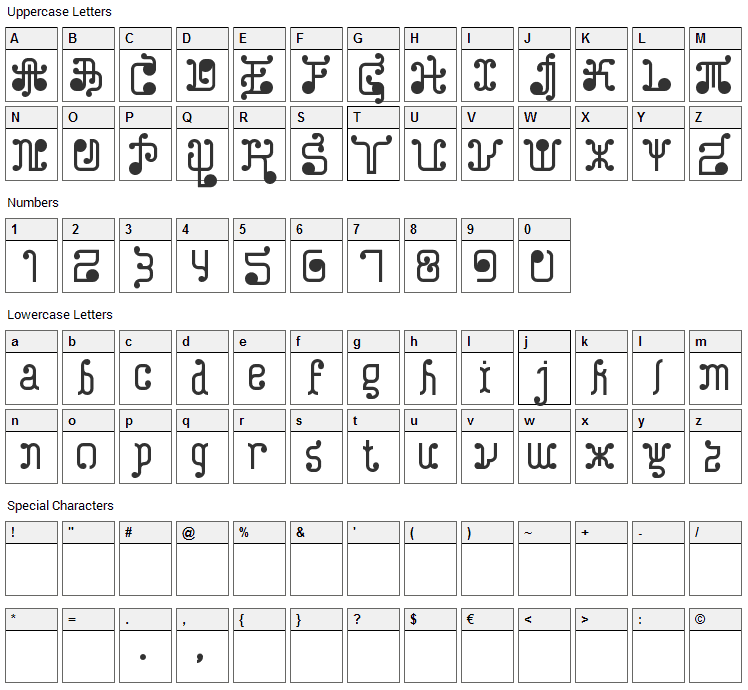 Turk and Nusa Font Character Map