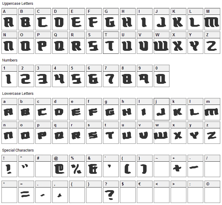 Turmoil Font Character Map