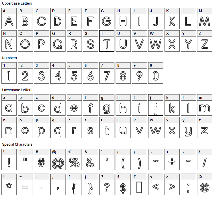 Turn Table Font Character Map