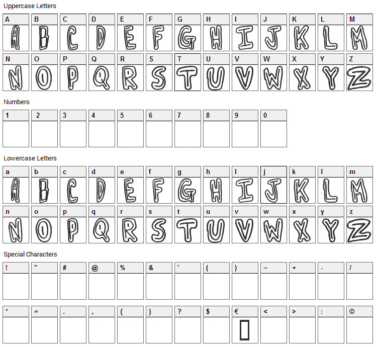 Turnaround Font Character Map