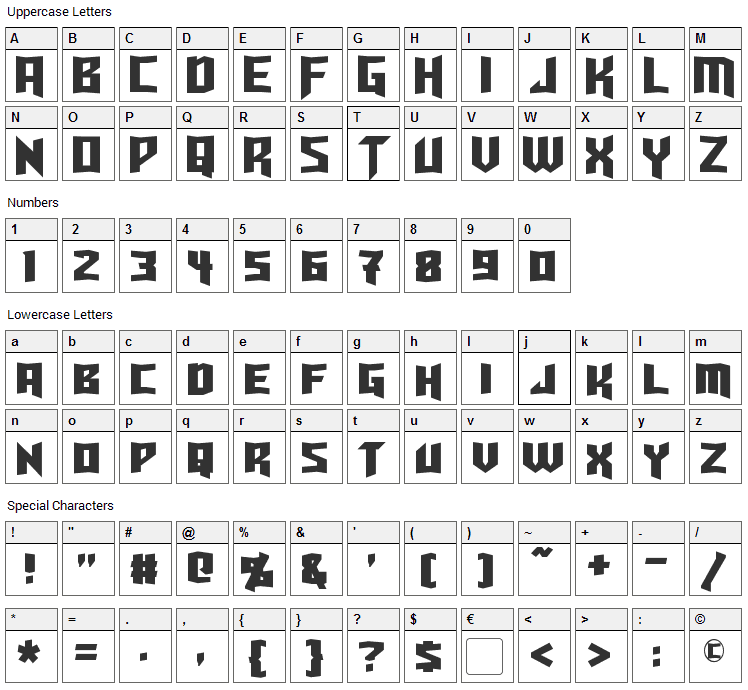 Turok Font Character Map