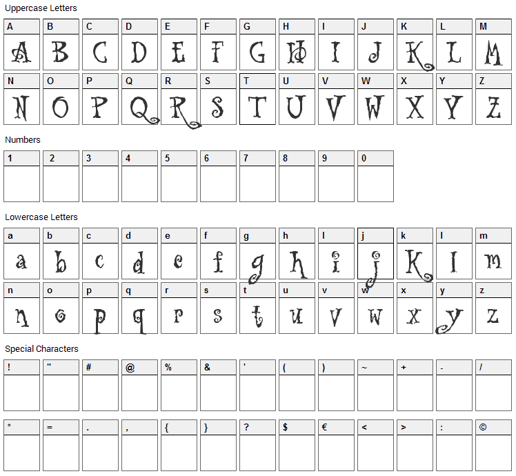 Tuscarora Font Character Map