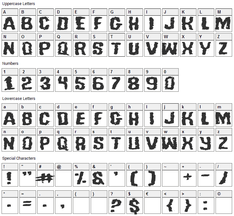 Tussle Font Character Map