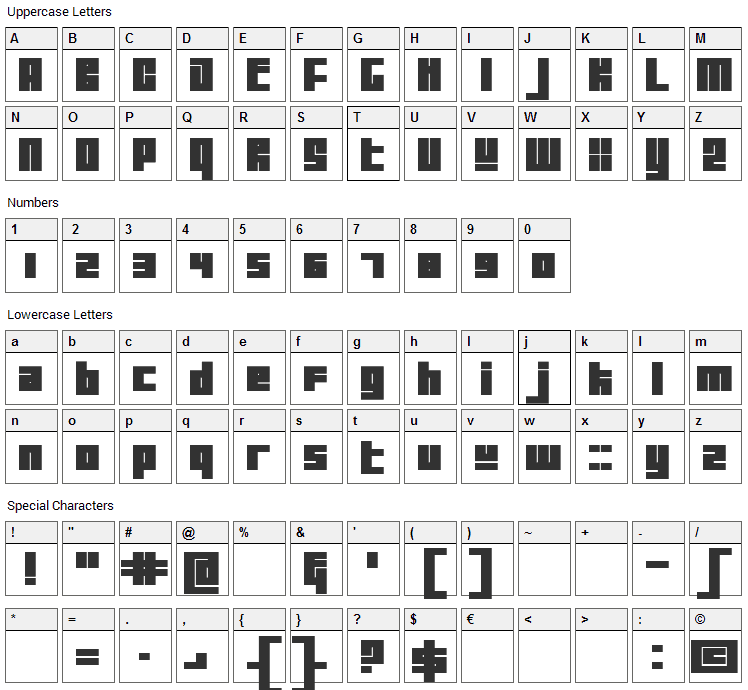 Tutor Font Character Map