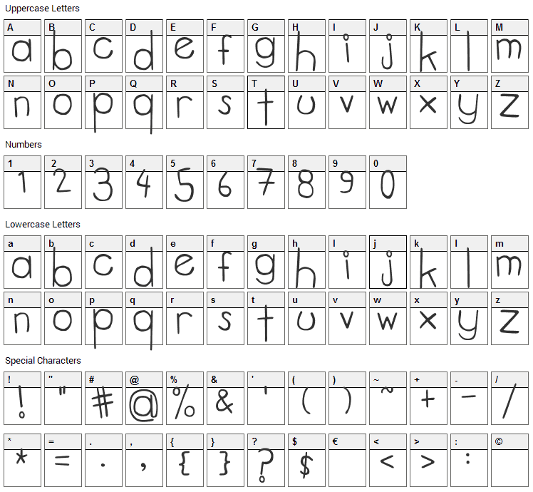 Tweed Font Character Map