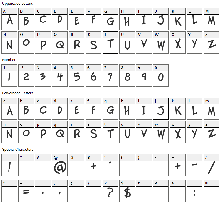 Twelve Ton Goldfish Font Character Map