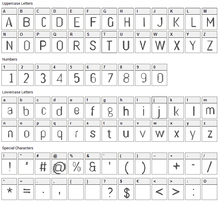 Twin Liner Font Character Map