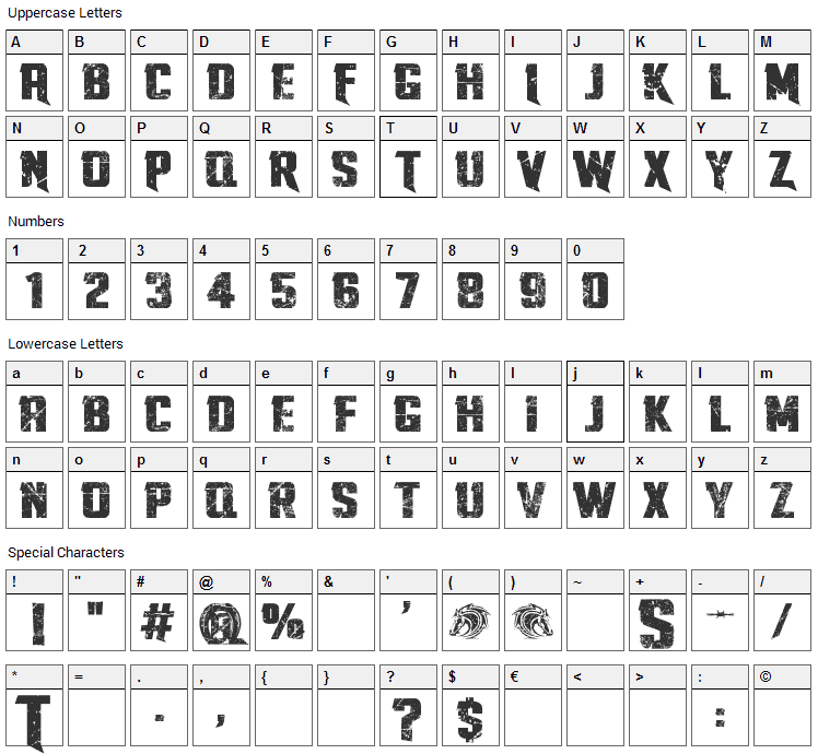 Twisted Stallions Font Character Map