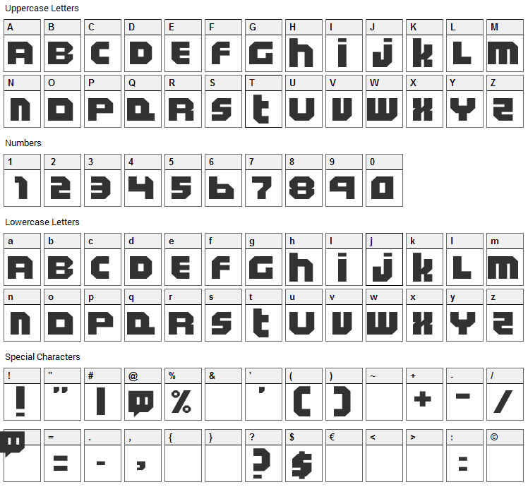 Twitchy TV Font Character Map