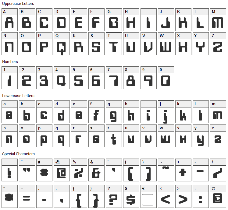 Twobit Font Character Map