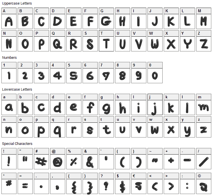 TX Jello Font Character Map