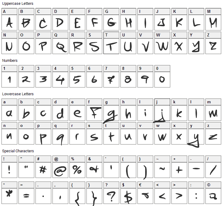 TX Timesquare Font Character Map