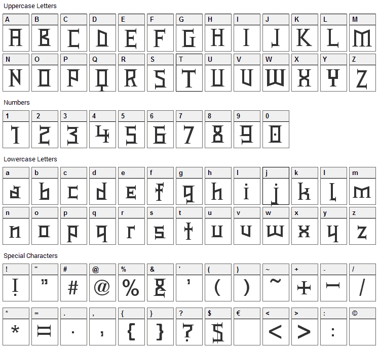 Type Knight Font Character Map