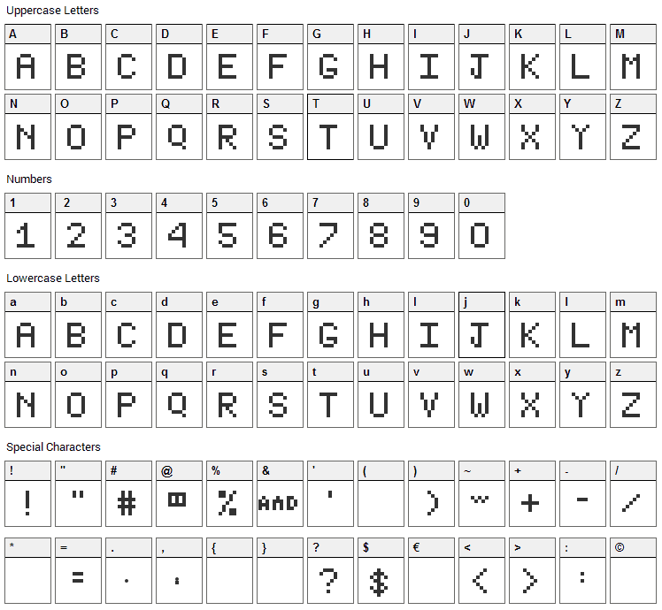 Type Writer Font Character Map