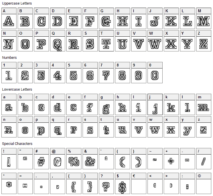 TypeBlock Font Character Map