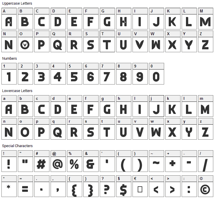 Typesauce Font Character Map