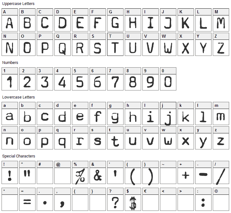 Typewriter - a602 Font Character Map