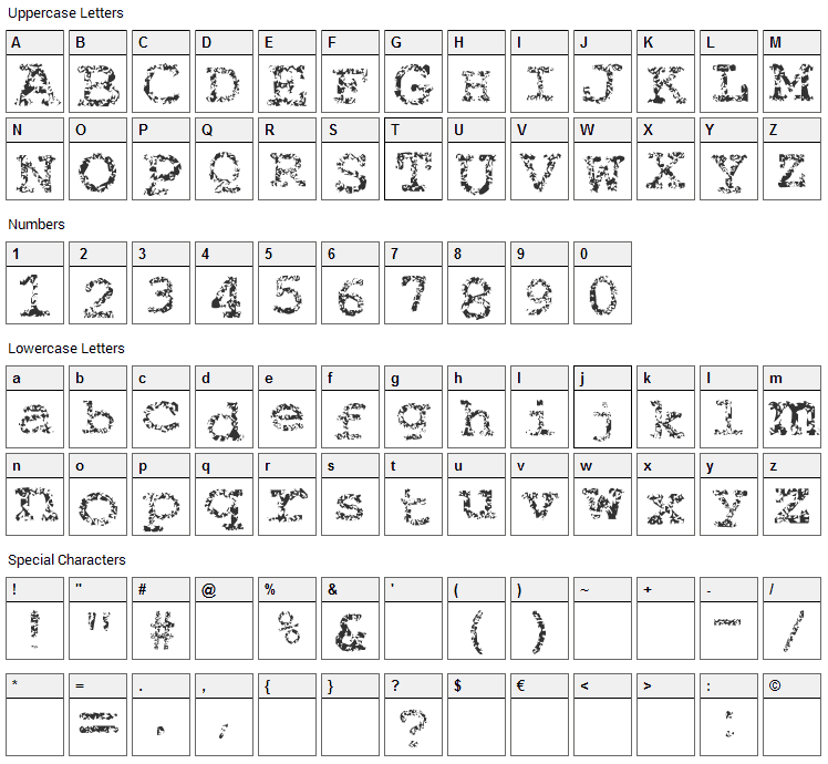 Typewriter from Hell Font Character Map