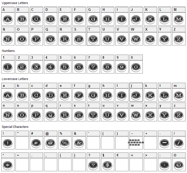 Typewriter Keys Font Character Map