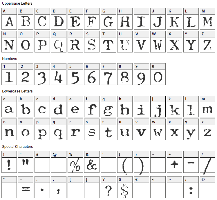 Typewriter Royal 200 Font Character Map